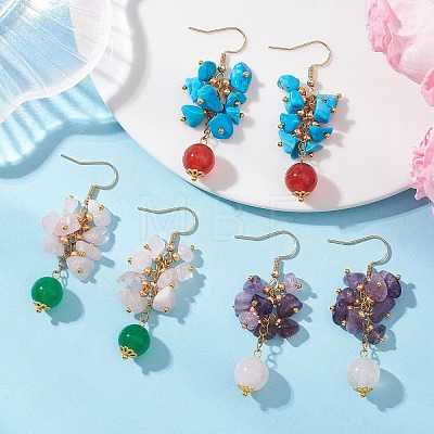 3 Pairs Natural & Synthetic Mixed Stone Dangle Earrings EJEW-MZ00722-1