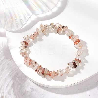Natural Black Gold Rutilated Quartz Chip Beaded Stretch Bracelets for Children BJEW-JB11891-1
