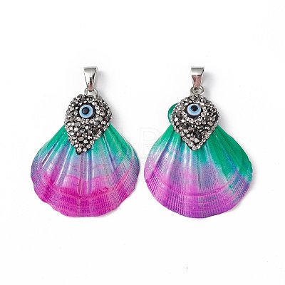 Spray Painted Natural Freshwater Shell with Rhinestone Pendants BSHE-G033-07A-1
