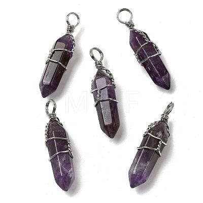Natural Amethyst Double Terminated Pointed Pendants G-J062-02P-1
