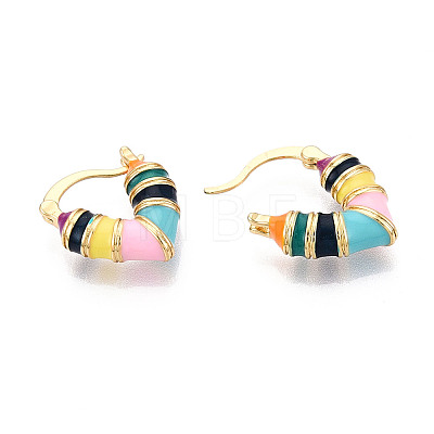 Heart Brass Enamel Hoop Earrings EJEW-N060-01G-1