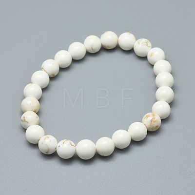 Natural Magnesite Bead Stretch Bracelets X-BJEW-K212-B-008-1