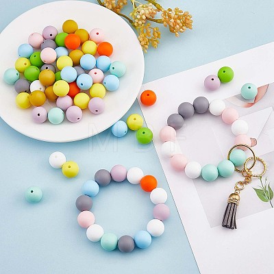 100Pcs Silicone Beads 15mm Round Silicone Bead Bulk Colorful Silicone Bead Kit for Keychain Jewelry DIY Crafts Making JX305A-1