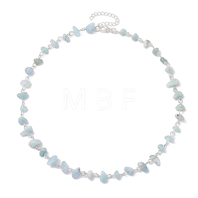 Natural Aquamarine Chip Beaded Necklaces NJEW-JN05140-01-1