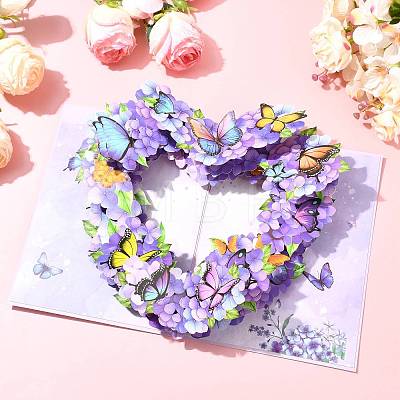 Pop Up 3D Heart Butterfly Bouquet Greeting Cards AJEW-FZC0001-06-1