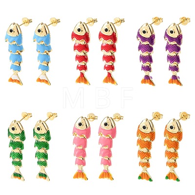 Fish Brass Micro Pave Cubic Zirconia Dangle Stud Earrings EJEW-C174-05G-1