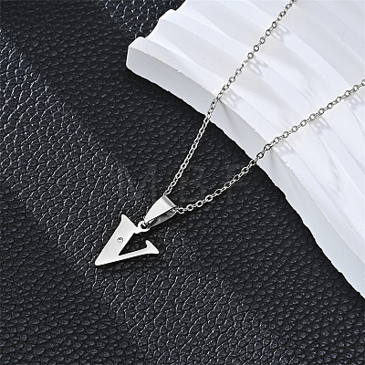 201 Stainless Steel Crystal Rhinestone Initial Pendant Necklaces FS-WG28760-24-1