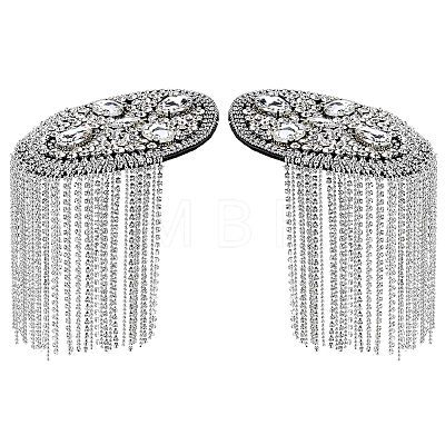2Pcs Felt & Rhinestone & Iron Tassel Epaulettes AJEW-FH0009-07A-1
