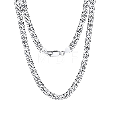 Rhodium Plated 925 Sterling Silver Cuban Link Chain Necklace NJEW-I124-001-1