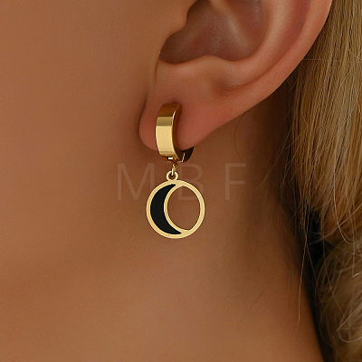 Elegant Stainless Steel Moon Hoop Earrings XZ5381-2-1