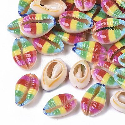 Printed Natural Cowrie Shell Beads X-SSHEL-R047-01-A05-1