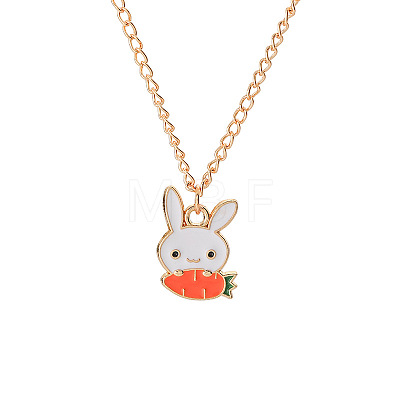 Alloy Enamel Cute Rabbit Bunny with Carrot Pendant Twisted Chain Necklaces for Women FS-WG5F625-03-1