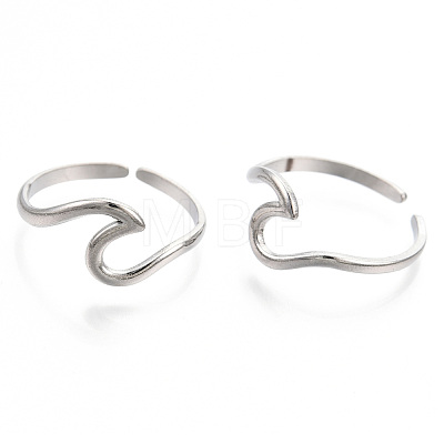 Non-Tarnish 304 Stainless Steel Sea Wave Cuff Rings X-RJEW-N038-115P-1