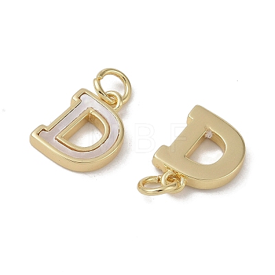 Brass Pave Shell Letter D Charms KK-G497-11G-1