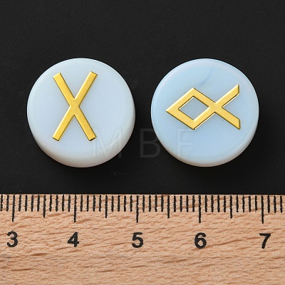 Brass Elder Futhark Alphabet Engraved Symbol Flat Round Opalite Rune Stones G-I373-01O-1