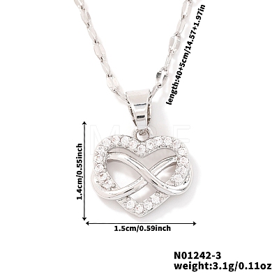 Retro Minimalist High-end Brass Micro Pave Clear Cubic Zirconia Heart with Infinity Pendant Necklaces for Women GG9465-1-1