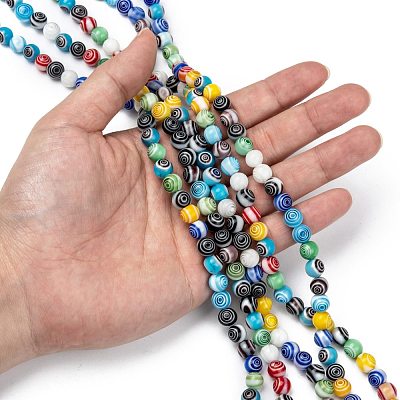 Handmade Millefiori Glass Round Beads Strands LK-R004-93-1
