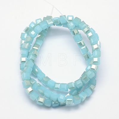Imitation Jade Faceted Cube Half Rainbow Plated Electroplate Glass Beads Strands EGLA-E041-2mm-HR07-1