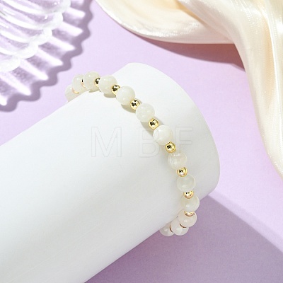 Natural White Moonstone & Synthetic Hematite Non-magnetic Beaded Stretch Bracelets for Women BJEW-JB13940-01-1