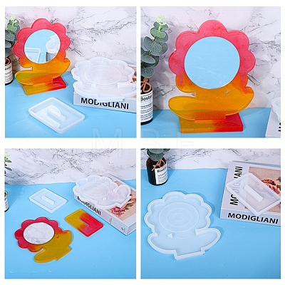 DIY Flower Shape Desk Mirror Frame Silicone Molds DIY-E043-01-1