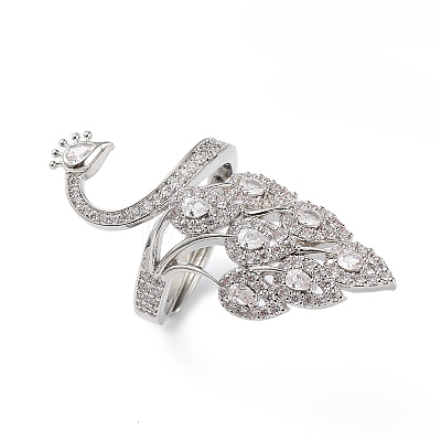 Clear Cubic Zirconia Peacock Adjustable Ring RJEW-L100-020P-1