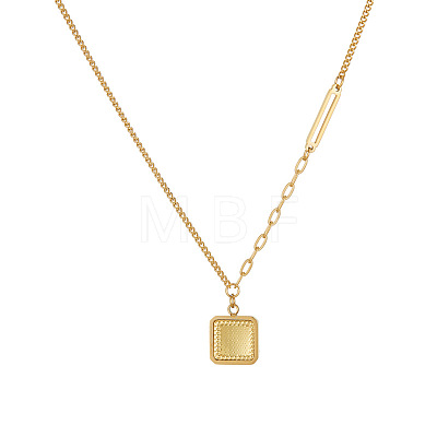 304 Stainless Steel Textured Square Pendant Mixed Chain Necklaces for Women WG76D8C-01-1