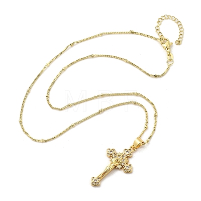 Crucifixion Cross Brass Micro Pave Cubic Zirconia Pendant Necklaces NJEW-S385-02G-1