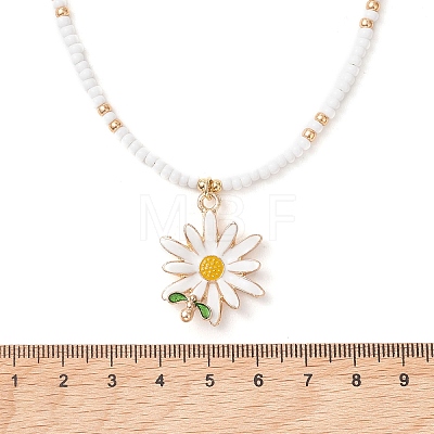 Summer Alloy Enamel Flower Pendant Glass Seed Beaded Necklaces for Women NJEW-MZ00151-1