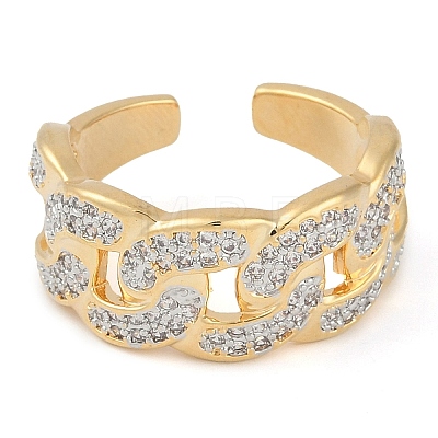 Curb Chain Shape Brass Micro Pave Clear Cubic Zirconia Open Cuff Ring for Women RJEW-Q819-05G-1