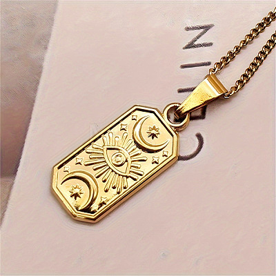304 Stainless Steel Rectangle with Evil Eye Pendant Necklaces FS-WGC1FE7-02-1