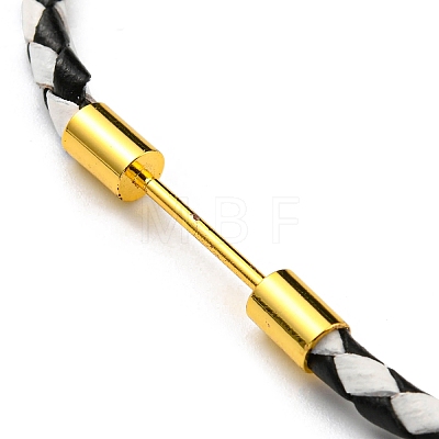 Brass Column Bar Link Bracelet with Leather Cords BJEW-G675-05G-05-1