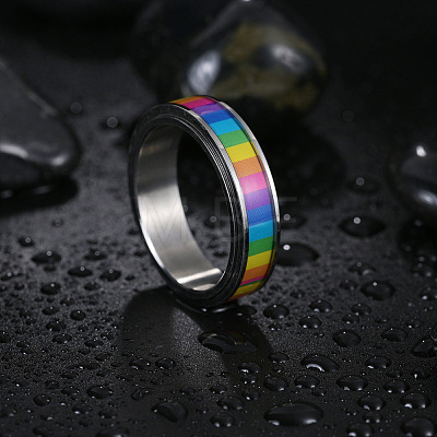 Rainbow Color Pride Flag Enamel Rectangle Rotating Ring RABO-PW0001-038F-1