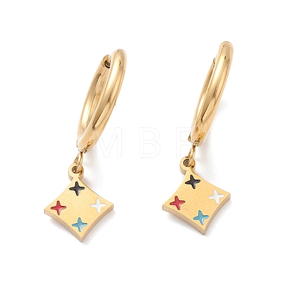 3 Pairs 3 Style Enamel Rhombus with Star Dangle Hoop Earrings EJEW-B020-10G-1