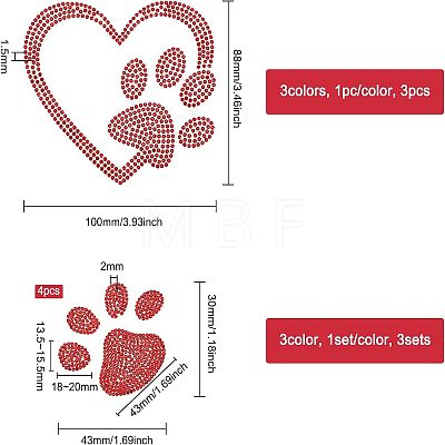 Fingerinspire Heart & Pawprint Glitter Hotfix Rhinestone DIY-FG0002-29-1