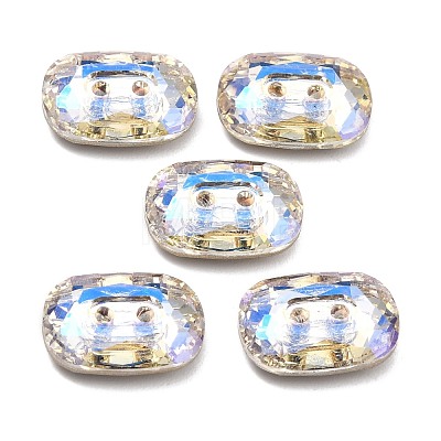 2-Hole Rectangle Glass Rhinestone Buttons BUTT-D001-K-1
