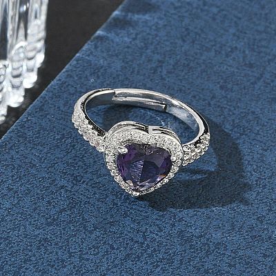 Brass & Purple Heart Cubic Zirconia Finger Rings for Women CU-CBA7E55-14P-1