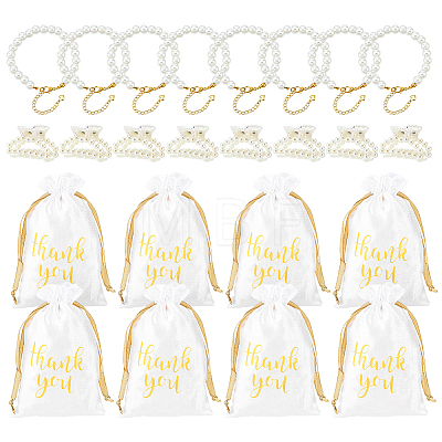 24Pcs Glass Pearl Bracelets & Plastic Claw Hair Clips Sets SJEW-PH00011-1