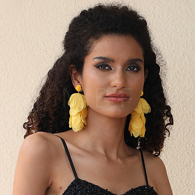 Alloy Polyester Flower Tassel Stud Earrings FS-WG690F4-02-1