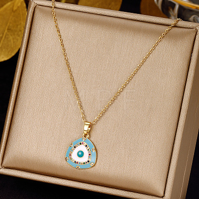 Brass Micro Pave Colorful Cubic Zirconia Enamel Evil Eye Triangle Pendant 304 Stainless Steel Cable Chain Necklaces for Women WG15CC8-01-1