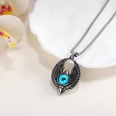 Wing with Evil Eye Pendant Necklace Lucky Spiritual Protection Necklaces Hip-hop Punk Style Charm Titanium Steel Jewelry for Men and Women JN1116A-1