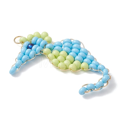 Glass Seed Beaded Sea Horse Pendants PALLOY-MZ01138-01-1