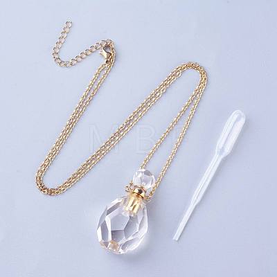 Natural Quartz Crystal Openable Perfume Bottle Pendant Necklaces NJEW-G325-04G-1