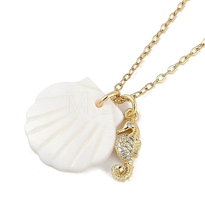 Summer Beach Brass Cubic Zirconia Sea Animal Pendant Necklaces for Women NJEW-B118-03G-06-1