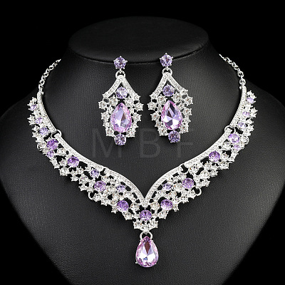 Teardrop Alloy Rhinestone Pendant Necklaces & Stud Dangle Earrings Sets FS-WGBD9B5-04-1