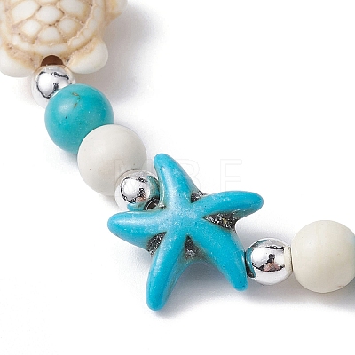 Turtle & Starfish Synthetic Turquoise Beaded Stretch Bracelet BJEW-JB09968-01-1