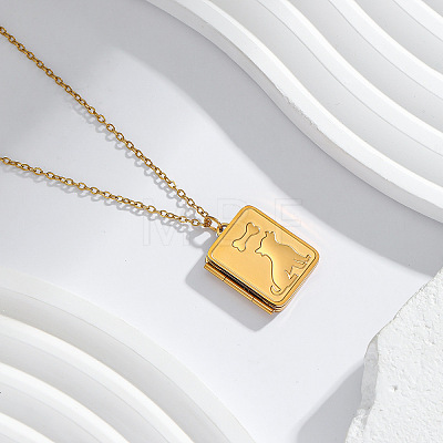 304 Stainless Steel Rectangle with Dog Magnetic Photo Locket Pendant Necklaces for Women WG6BB95-01-1