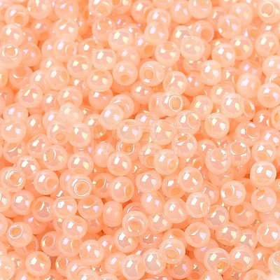 6/0 Opaque Colours Rainbow Plated Round Glass Seed Beads SEED-T006-04D-08-1