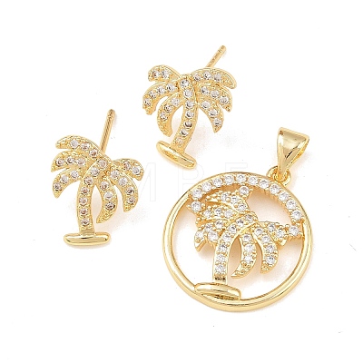 Brass Micro Pave Cubic Zirconia Pendant & Stud Earrings Sets for Women SJEW-F227-01K-G-1