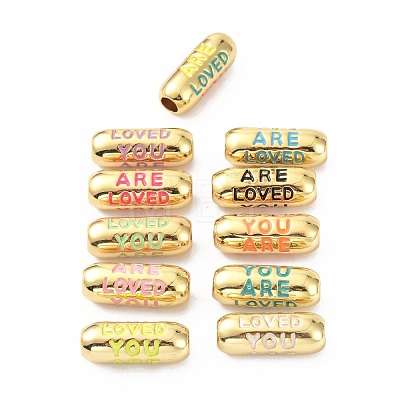 Eco-Friendly Brass Enamel Beads KK-C220-06G-1