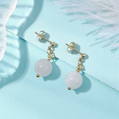 Natural White Jade Round Beads & 304 Stainless Steel Components Dangle Earrings for Women EJEW-JE06231-05-1